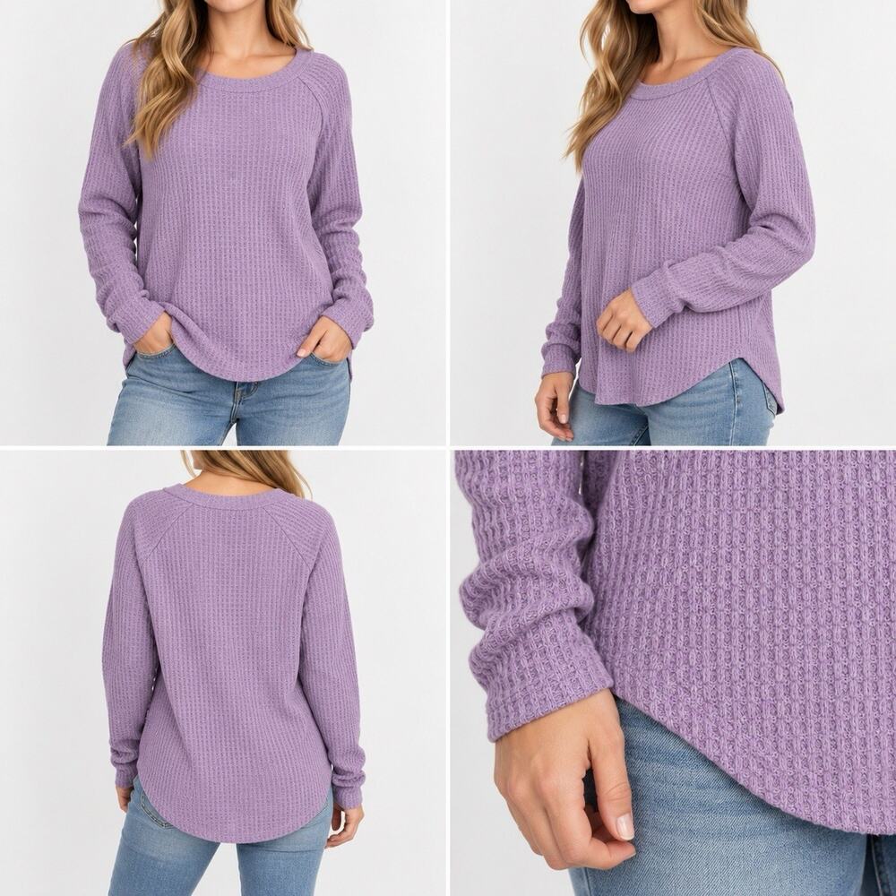 American Eagle Waffle Knit Top Womens Medium Purple Long Sleeve Thermal